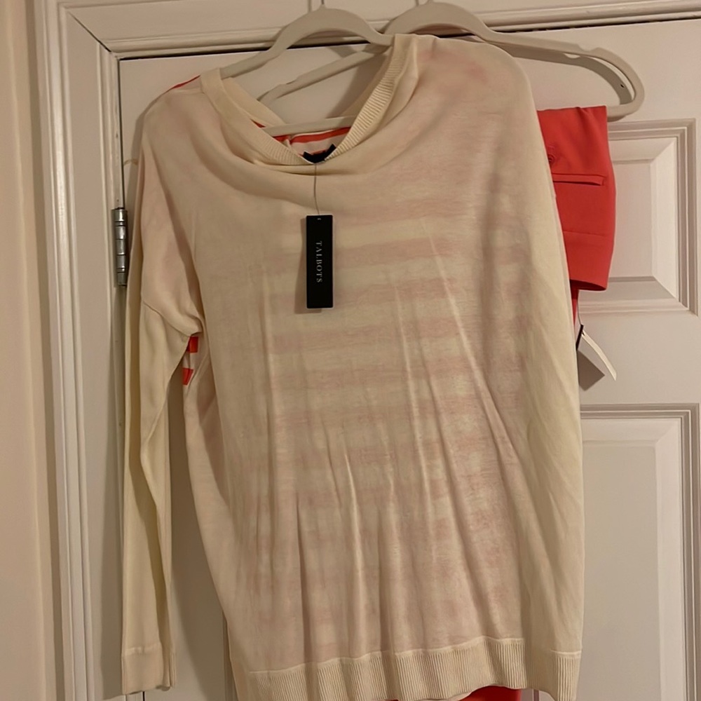 Peach and cream sweater with peach pants